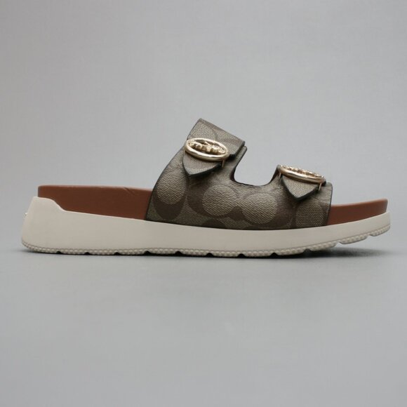 Coach Ladies 8 Gable Khaki/Saddle Signature Platform Slides Mules Sandals Shoes - Picture 4 of 12